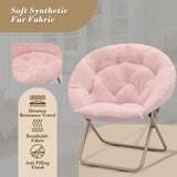 Athena Collection Comfy Saucer Chair Folding Cozy Chair for Bed Room Living Room Accent Chair Faux Fur Reading Chair Foldable Metal Frame Lazy Chair Moon Chair for Adult, Pink Athena Collection