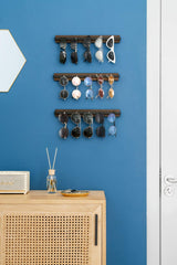 Mkono Wood Sunglasses Storage Organizer Wall Mounted Rustic Eyeglasses Display Holder Eyewear Glasses Hanging Rack for Entryway Living Room Bedroom, 3 Pack, Brown Mkono