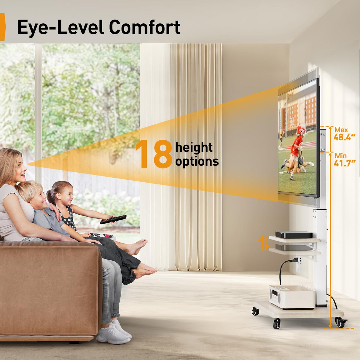 Perlegear Mobile TV Stand with Power Outlet, Tilt & Swivel Rolling TV Cart for 32-75 inches TVs up to 110 lbs, Height Adjustable Rolling TV Stand White with Wheels, Max VESA 600x400mm, PGTVMC17W Perlegear