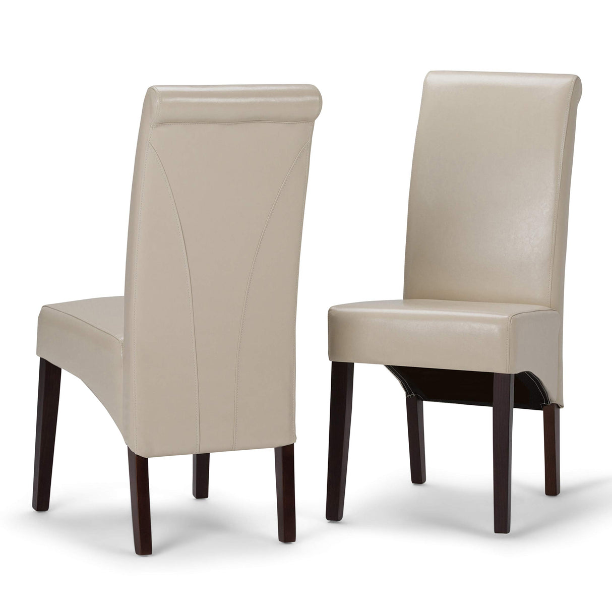 SIMPLIHOME Avalon Deluxe Parson Dining Chair (Set of 2), Satin Cream Faux Leather and SOLID WOOD, Square, Upholstered, For the Dining Room, Transitional Modern SIMPLIHOME
