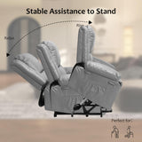 GarveeHome Faux Leather Power Lift Recliner w/Massage and Heat for Elderly, Recliner Chairs with Pockets for Living Room (Gray, Medium) GarveeHome