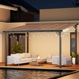 EBE 12' x 10' Gazebo, Wall Mounted Gazebo Pergola on Clearance, Hardtop Lean to Gazebo Awning with Sloped Roof, for Patio, Porch, Deck EBE