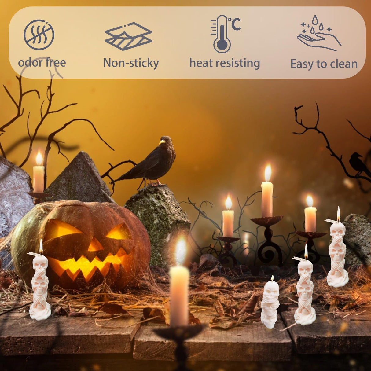 2Pcs 3D Skull Candle Silicone Mold，Skeleton Epoxy Resin Casting Mold, Horror Wax Candle Making Mould for Candle Handmade Halloween Wax Making Polymer Clay DIY Craft Gieehiol