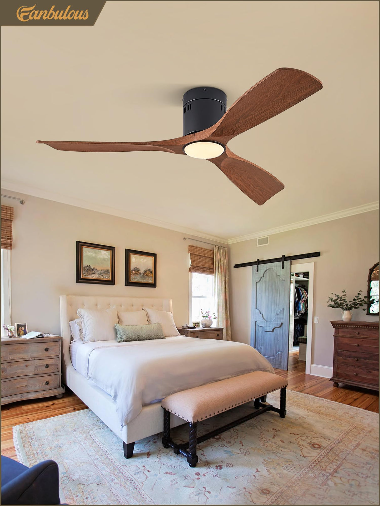Fanbulous 52" Ceiling Fans with Lights and Remote Control,Modern Flush Mount Ceiling Fan with 3 LED Colors,Low Profile Ceiling Fans with 6-Speeds Reversible DC Motor for Bedroom Living Room Patio Fanbulous