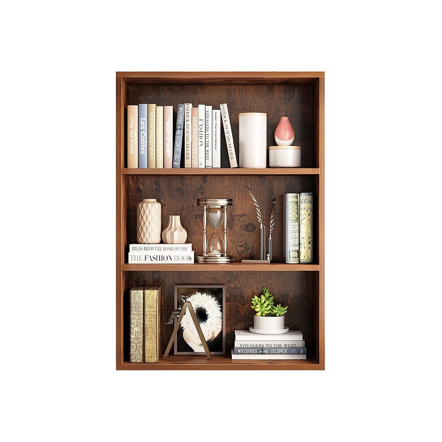 NEWSENDY 3-Tier Open Shelf Bookcase - Stylish Brown Storage Organizer for Home and Office - WoodArtSupply