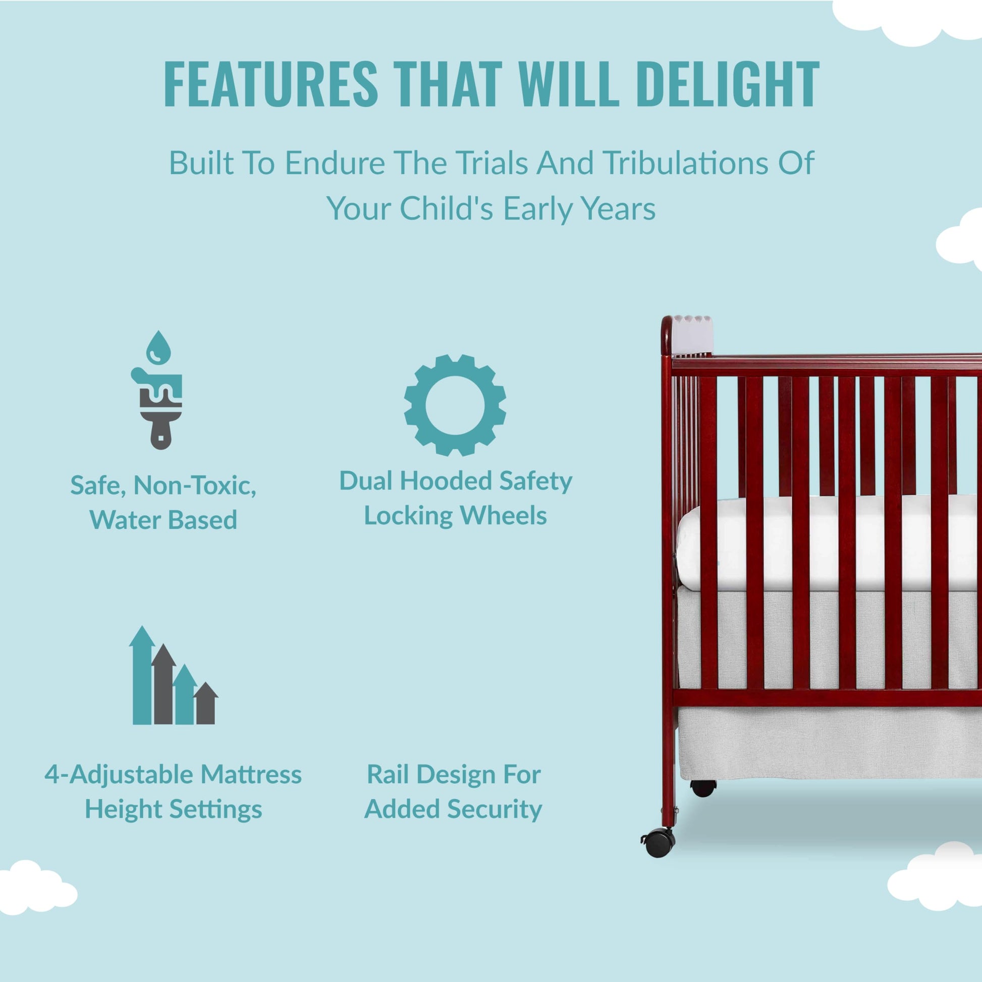 Dream On Me Carson Classic 3-In-1 Convertible Crib In Cherry, Made Of Sustainable Pinewood, Non-Toxic Finish, Comes With Locking Wheels, Wooden Nursery Furniture - WoodArtSupply