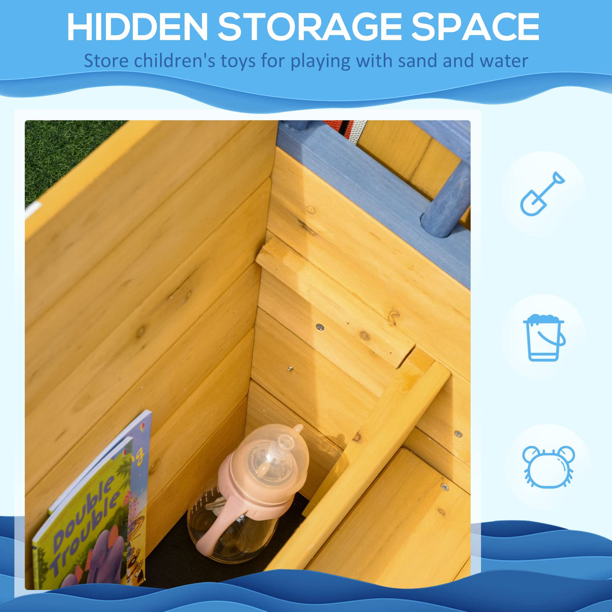 Outsunny Wooden Kids Pirate Sandbox, Outdoor Sandboat with Bench Seats, Storage, Non-Woven Fabric Cloth for Backyard, Lawn Outsunny