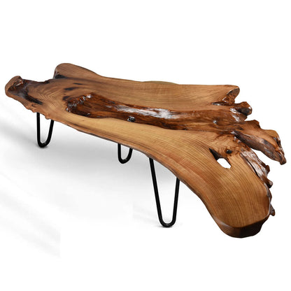 BTEOBFY Live Edge Coffee Table, Natural Living Room Coffee Table with Clear Lacquer Finish and Metal Hairpin Legs,Unique Desktop