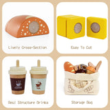 PairPear Wooden Bakery Toy Food Playset,Kids Pretend Play Food Kitchen Accessories with Shopping Bag,Toddlers Cutting Food Gift for Boys and Girls 3 Years and Up PairPear