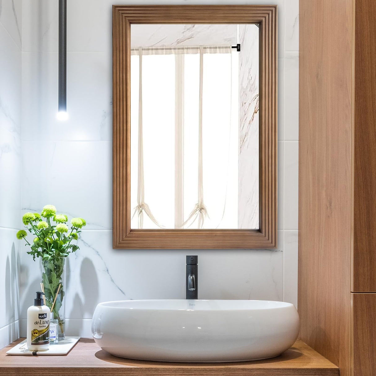 DAOYIJIAJU Rustic Wooden Framed Wall Mirror, Rectangle Wood Hanging Mirror, Farmhouse Wall Mirror for Bathroom Vanity Bedroom Living Room, Vertical or Horizontal Hanging, 36" x 24" DAOYIJIAJU