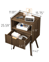 JOONEE Nightstand,Modern Bedside Table with Storage Drawer and Open Wood Shelf, for Living Room, Bedroom and Small Spaces, Accent Night Stand with Solid Wood Legs, Easy Assembly,Walnut Brown JOONEE