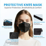 akgk KN95 Face Mask 50 PCS, Breathable Protection Masks, Individually Wrapped, 5-Ply KN95 Black Masks, Cup Dust Safety Masks akgk