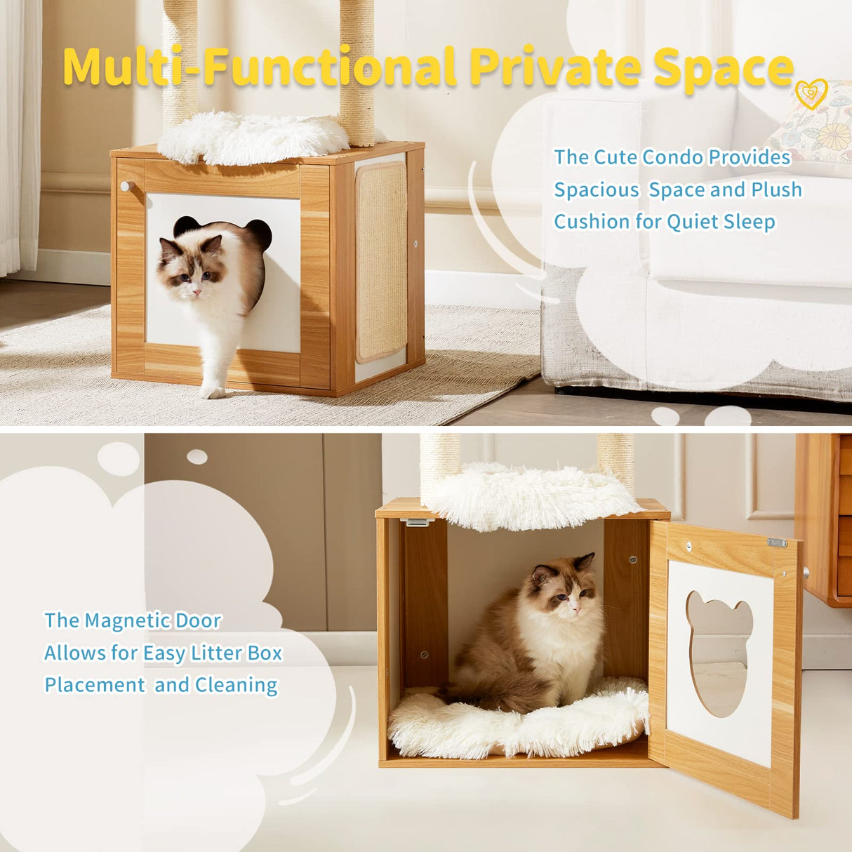 Made4Pets Cat Tree with Litter Box Enclosure, 2-in-1 Modern Cat Tower for Indoor Cats, 48.6" Wood Kitten Condo with Scratching Post and Hammock, Removable Scratch Pad for Large Cats MADE 4 PETS