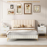 Sscaktu 7 Drawer Dresser and Nightstand Sets for Bedroom, 3 Pcs Bedroom Set，Night Stand Set of 2 & 7 Drawer Dresser with Gold Handles, Modern Wood Chest of Drawers Storage Cabinet Set, White Sscaktu