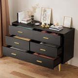 RESOM Black 6 Drawer Dresser for Bedroom, Wooden Black Double Dresser with Gold Handles, Modern Chest Dresser with Deep Drawers for Living Room, Hallway RESOM