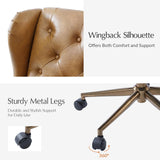 HULALA HOME Modern Faux Leather Desk Chair with Button Tufted Wingback, Adjustable Swivel Computer Chair with Nailhead Trim, Upholstered Task Chair for Home Office, Camel HULALA HOME