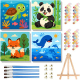Arttoplus 4 Pack Paint by Numbers Kit for Kids with Frame,Cute Animals Kids Paint by Numbers Ages 4-6-8 with Wooden Easel,Easy DIY Acrylic Oil Painting by Number for Gift Home Wall Decor(8x8 inch) Arttoplus