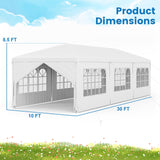 Wenst'sKufAN 10’ x 30' Pop Up Outdoor Canopy Tent, Heavy Duty Steel Frame with 6 Removable Sidewalls, Wedding Party Event Tent，White Wenst'sKufAN