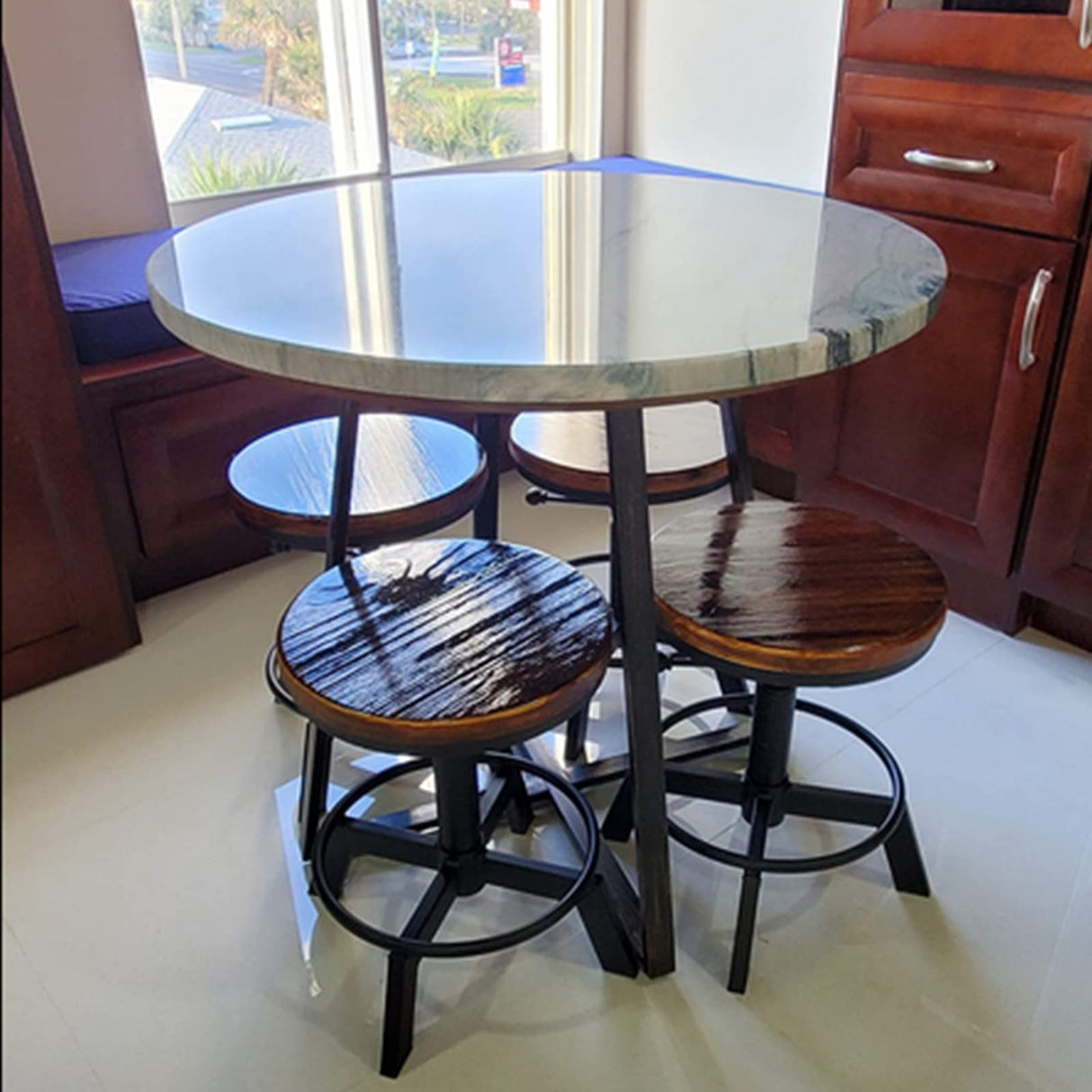 BOKKOLIK Set of 2-Industrial Bar Stool-Counter Height Chairs- Swivel Wooden Seat- Adjustable 17.7-24inch BOKKOLIK