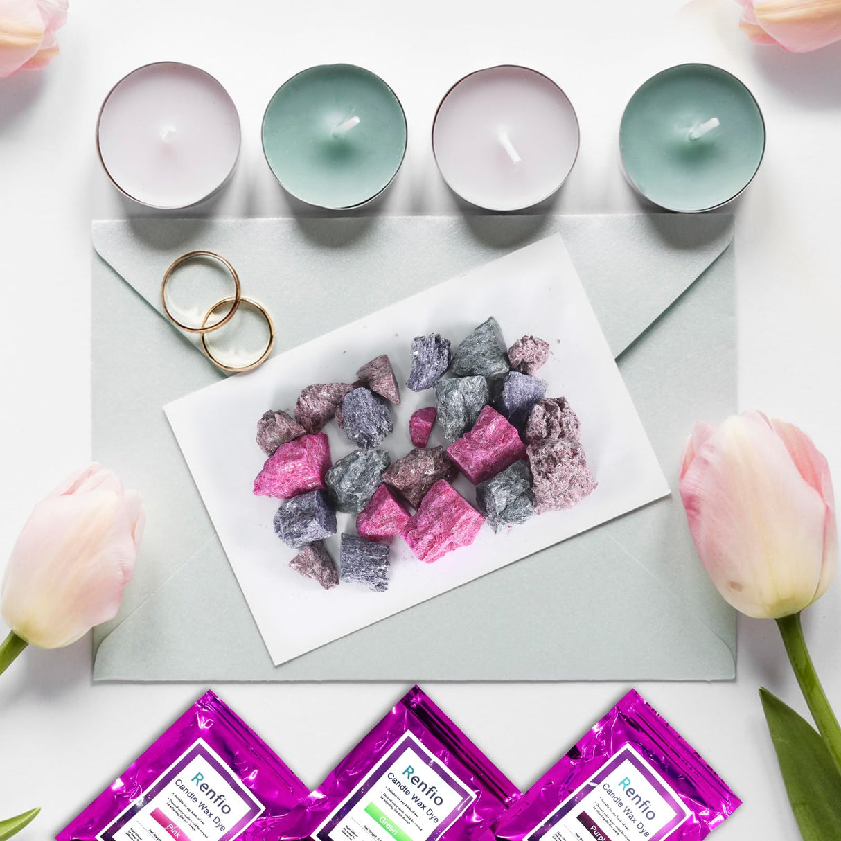 Renfio Candle Dye - 2.11oz/60g Pink, Highly Concentrated Wax Dye for Soy Wax, Bulk Blocks, Coloring Dyes, Chips, Candle Making Kit Renfio