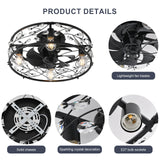 Garwarm 20in Caged Ceiling Fan with Light,Rustic Industrial Ceiling Fans with Lights and Remote,Bladeless Black Fandelier Ceiling Fan,Flush Mount Fan Lights for Kitchen,Bedroom（6 Speed,Timing） Garwarm