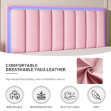 BarnFurin Pink Full Size LED Bed Frame with Upholstered Headboard and Wooden Slats BarnFurin
