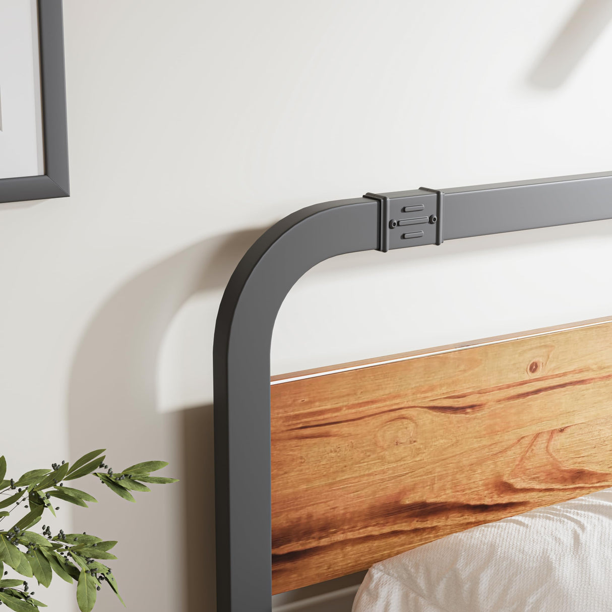 ZIYOO Industrial Style Twin Size Metal Bed Frame with Solid Wood Headboard and Footboard, 14 Inch High Heay Duty Steel Slats Support No Box Spring Needed，Easy Assembly Structure ZIYOO