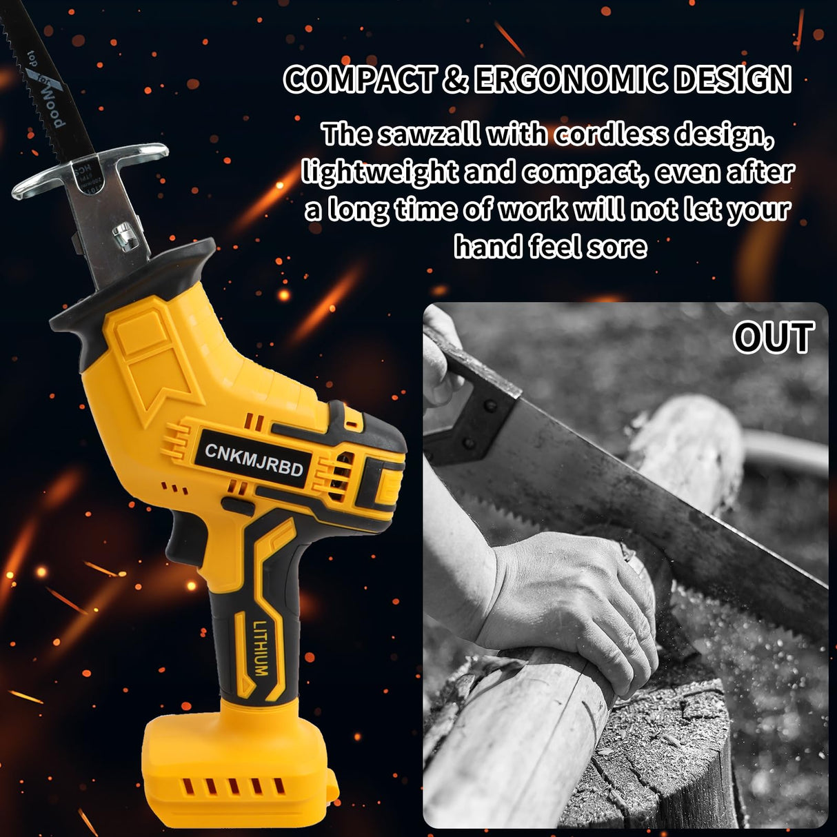 Cordless Reciprocating Saw Compatible With Dewalt 20V Max Battery(NO Battery), Power Recipro Saw,0-3000 SPM Variable Speed, Tool-free Blade Change, 4 Blades Kit for Wood/Metal/PVC Cutting CNKMJRBD