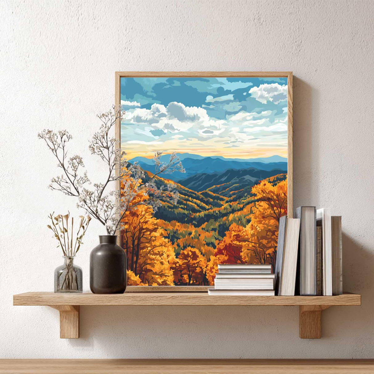 Smoky Mountains Paint by Number, Great Smoky Mountain National Park Paint by Numbers Kit for Adults, Forest Fall Landscape Wall Art, DIY Acrylic Painting, Home Wall Decor(16x20inch, No Frame) Artbrush Tower