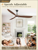Fanbulous 70 inch Propeller Ceiling Fan With Light, Led Large Ceiling Fan with 6 Speeds, 3 ABS Wood Grain Blades Outdoor Ceiling Fans for Patios, Porch, Bedroom, 1/4/8H Timing- Deep Walnut Fanbulous