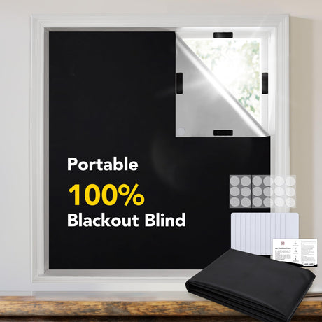 Deconovo 100% Blackout Shades for Windows, Thermal Blinds for Windows, Portable Black Out Window Covers for Baby Nursery, Bedroom, Travel, 1 Piece, Black, 118x57 Inch Deconovo