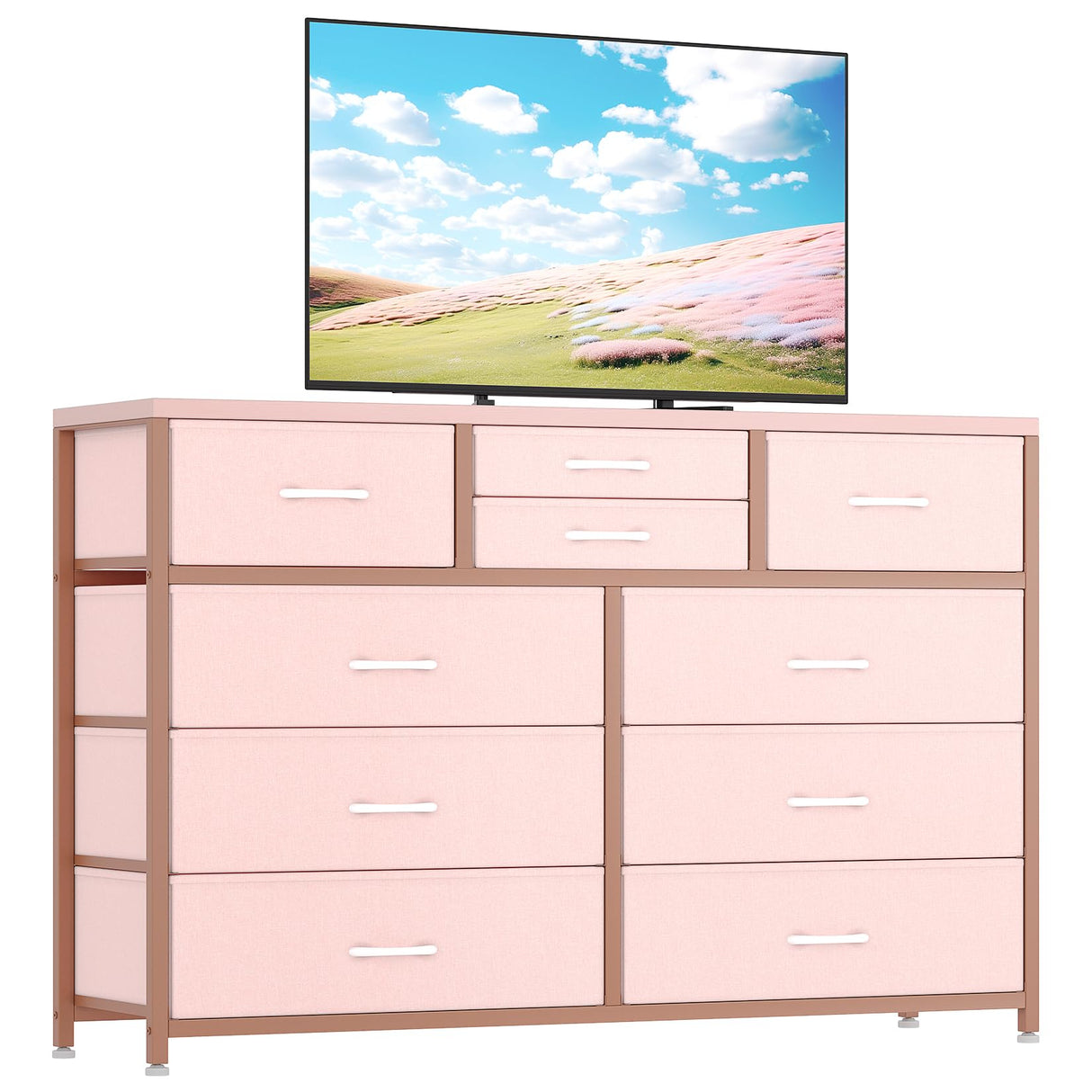 GAOMON Dresser for Bedroom TV Stand for 55” TV, Entertainment Center with 10 Drawers, Storage Organizer Unit for Living Room, Closet, Entryway, Hallway (Pink) GAOMON