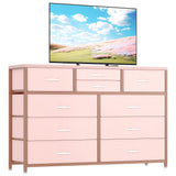 GAOMON Dresser for Bedroom TV Stand for 55” TV, Entertainment Center with 10 Drawers, Storage Organizer Unit for Living Room, Closet, Entryway, Hallway (Pink) GAOMON
