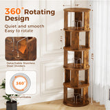 VYRIVA 5 Tier Rotating Bookshelf Tower, 360° Display Round Bookcase, Floor Standing Corner Revolving Bookshelf Organizer Storage Rack for Home Study Office, Walnut VYRIVA