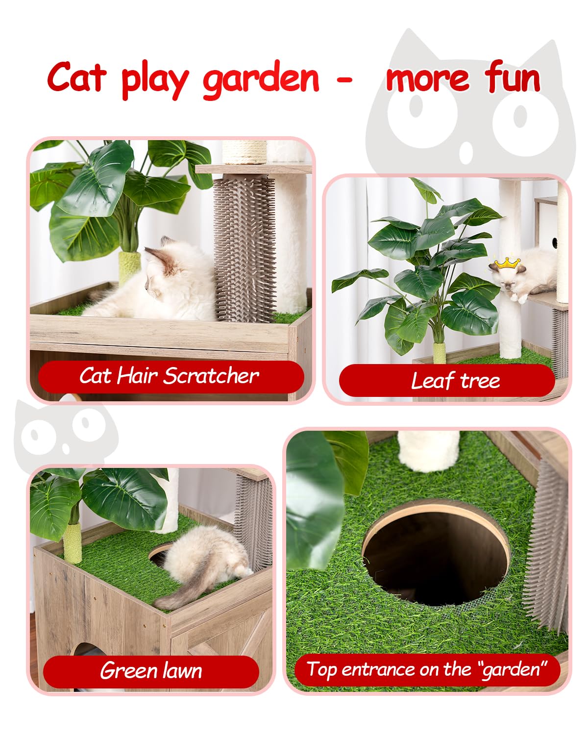 Gitelsnour Cat Tree with Litter Box Enclosure, Large Wooden Cat Tower Cat Condo for Indoor Cats with Play Garden (Leaf, Lawn, Hair Rubbers), Modern Cat House, Rustic Gray GCT110SG Gitelsnour