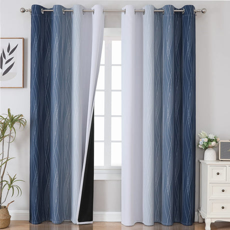 Estelar Textiler Navy Blue and Greyish White Blackout Curtains 108 Inches Long, Thermal Insulated Long Curtains for Bedroom, Full Light Blocking Energy Saving Drapes for Living Room,52Wx108L, 2 Panels Estelar Textiler