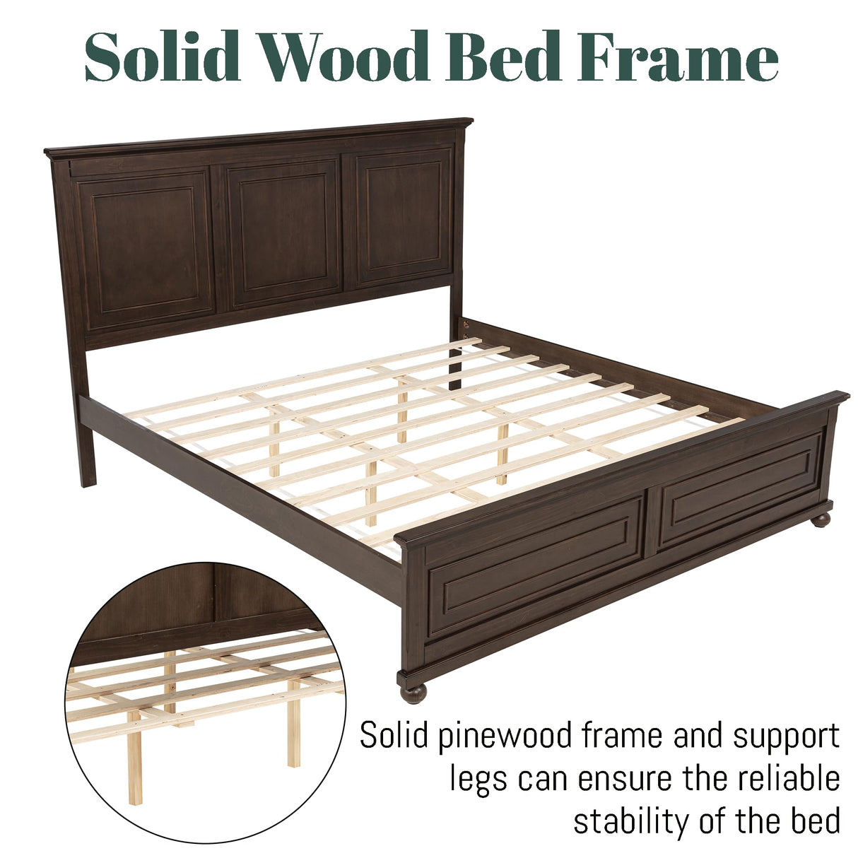 Mirightone Wood King Bed Frame with Tall Headboard and Footboard, Rustic King Panel Bed with Under Bed Storage, Farmhouse Style, Noise-Free, No Box Spring Needed, Antique Brown Mirightone