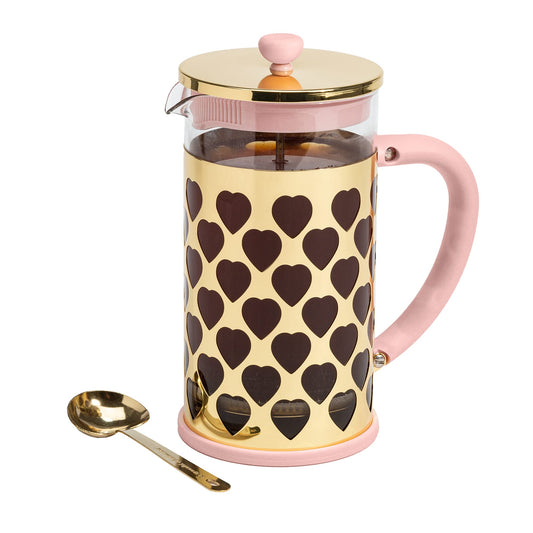 Paris Hilton French Press Coffee Maker With Heart Shaped Measuring Scoop, 2-Piece Set, 8-Cup or 34-Ounce, Pink