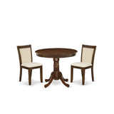 East West Furniture ANMZ3-AWA-32 3 Piece Dining Room Table Set Consist of a Round Kitchen Table with Pedestal and 2 Parson Dining Chairs, 36x36 Inch, Antique Walnut East West Furniture