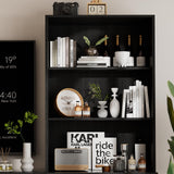 TUSY 4-Piece Large TV Stand with Bookshelves for TVs up to 75", TV Entertainment Center Media Center with Tempered Glass Doors and Shelves, TV Hutch for Living Room White (Black) TUSY