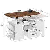 kepptory 39.4'' Lift Top Coffee Table with Storage, 4 in 1 Multi-Function Convertible Coffee Tables for Living Room, Farmhouse Coffee Table with Open Storage Compartment & Drawers (Brown&White) kepptory