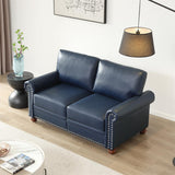 Harper & Bright Designs Faux Leather 2-Seat Loveseat Couch with Hidden Storage Under Seat, Nailhead Trim, Solid Wood Legs, Classical Sofa for Living Room, Office, Apartment, Navy Blue Harper & Bright Designs