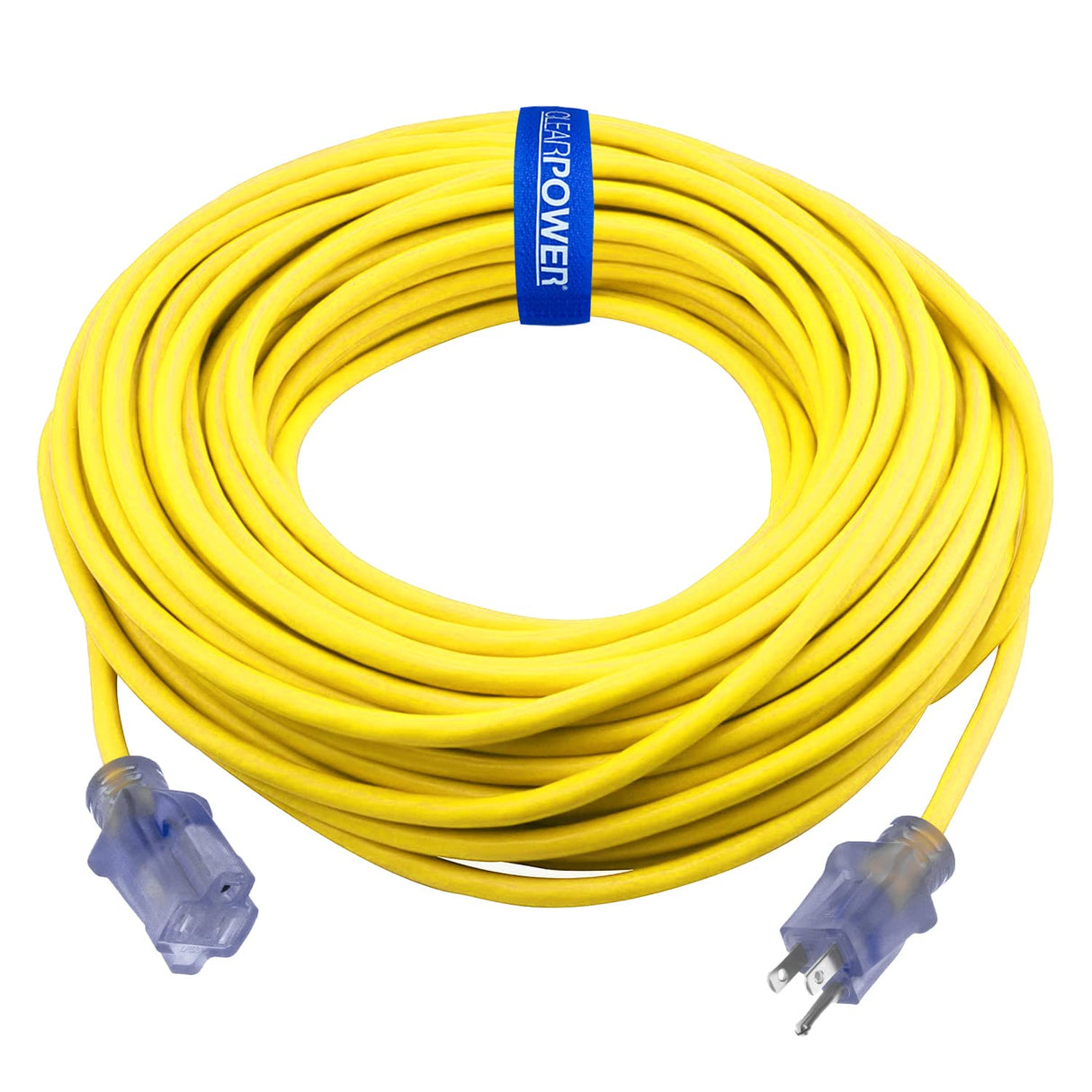 Clear Power 100ft 12/3 SJTW Yellow Outdoor Extension Cord w/Power Indicator Light, CP10149 Clear Power