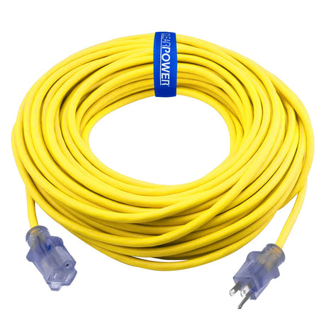 Clear Power 100ft 12/3 SJTW Yellow Outdoor Extension Cord w/Power Indicator Light, CP10149 Clear Power