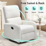 Jocisland Swivel Rocking Chair Nursery Glider Recliner Chairs for Adults, Rocker for Living Room Bedroom, Comfy Upholstered Modern Nursing Reclining Single Sofa, Off-White Teddy Jocisland