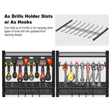 JUNNUJ Power Tool Organizer Floor Stand with Charging Station, Garage Adjustable Storage Rack Utility Tool Shelf with 8 Outlet Power Strip, Heavy Duty Drill and Battery Holder, Black JUNNUJ