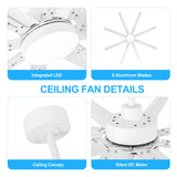 72 inch Ceiling Fans with Lights, Large White Industrial Ceiling Fan with LED and Remote Control, 6 Speeds Reversible DC Motor and 8 Blades Ceiling Fan for Indoor/Outdoor Patio Bedroom Living Room Breezary
