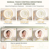 White Vanity Desk with Mirror and Lights, Modern Makeup Vanity Table Set with 6 Storage Drawers and Cushioned Stool for Bedroom, Dressing Table with Divided Organizers for Women Girls, White armocity