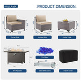 Kullavik 10 Pieces Outdoor Patio Furniture Set with 55000BTU Gas Propane Fire Pit Table,PE Wicker Rattan Sectional Sofa Patio Conversation Sets,Swivel Rocking Chairs Set,Sand Kullavik