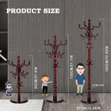 Coat Racks Free Standing with 14 Hooks, Natural Wood Coat Rack with Solid Round Base, Adjustable Height Coat Racks, Easy Assembly for Hallway, Bedroom and Office (Reddish brown) RUFXIEZW